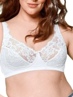 Naturana Lace Wireless Cotton Bra - White