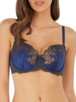Wacoal Lace Affair Balcony Bra - Blue Print/Chocolate Brown