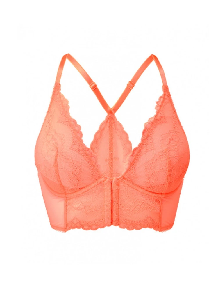 Gossard Superboost Lace Deep V Bralette - Neon Coral - Image 4