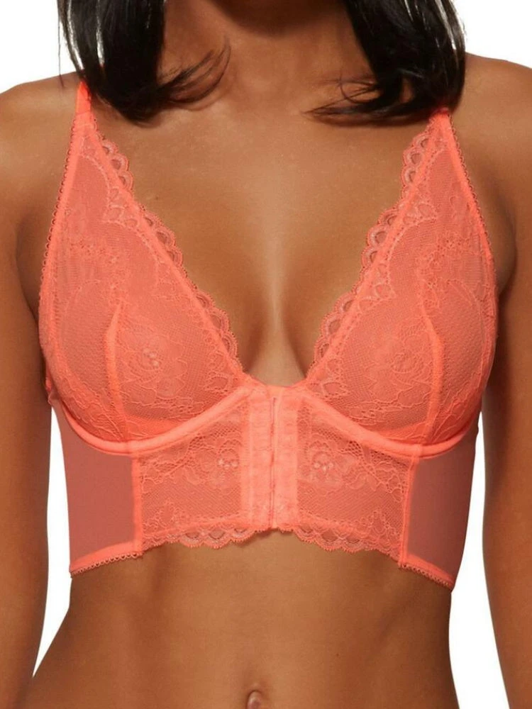 Gossard Superboost Lace Deep V Bralette - Neon Coral - Image 3